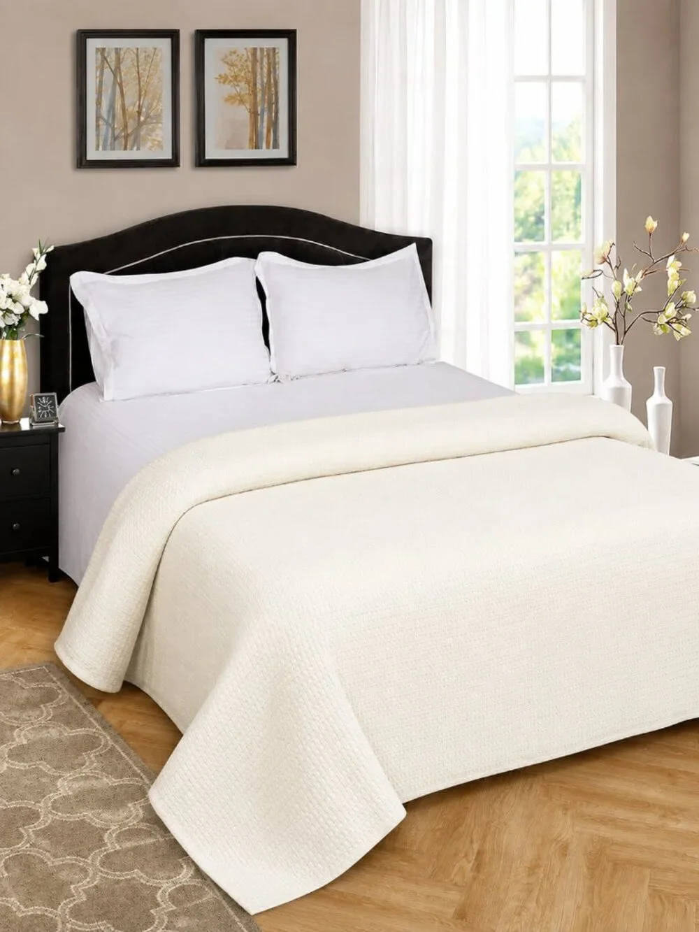 Belizzi Home 100% Cotton Queen Waffle Thermal Bed Blanket Cream 90x90 NWT